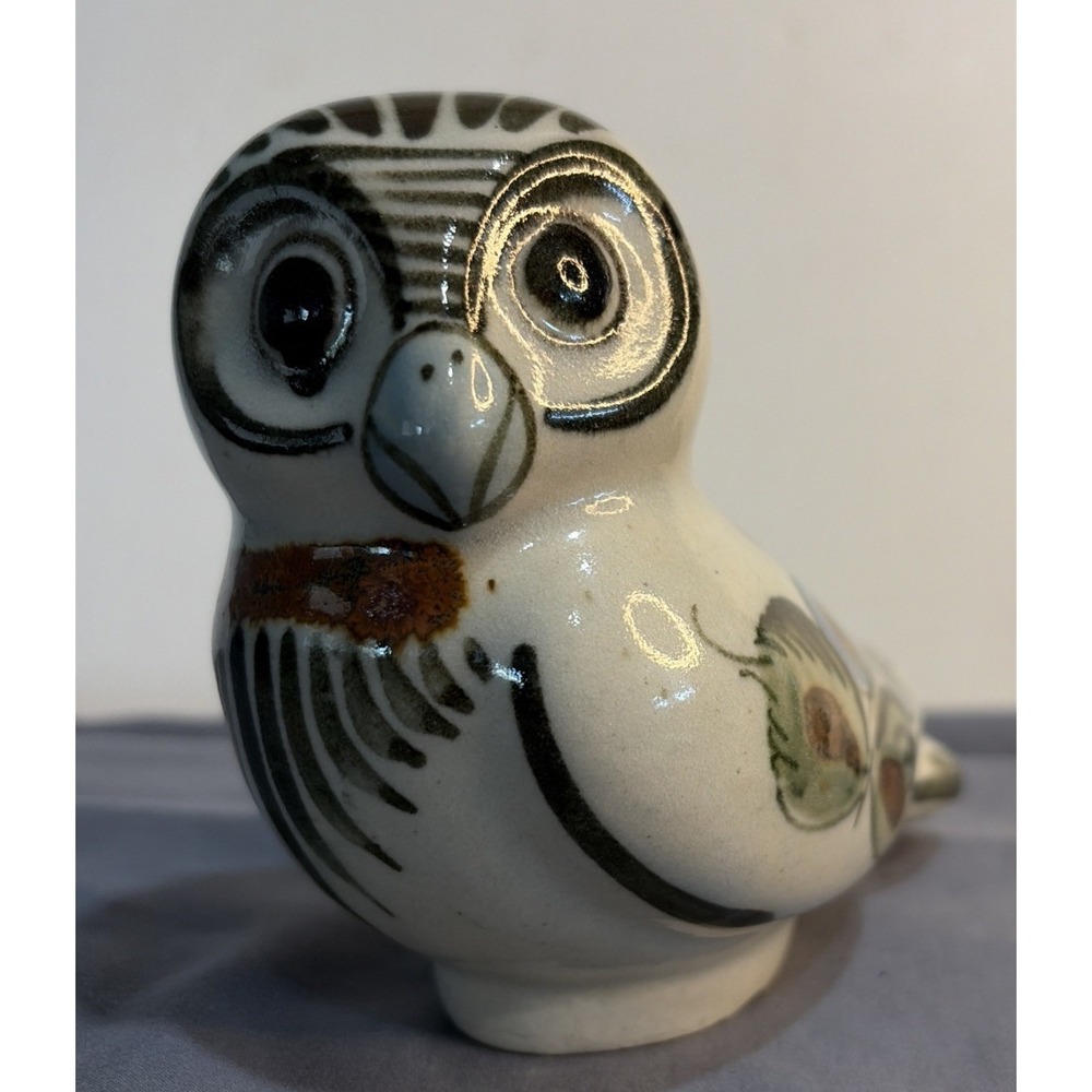 Noe Suro Signed Owl Figurine Vintage 70's-80's Tonalá Made In Mexico 4"x4"x3"